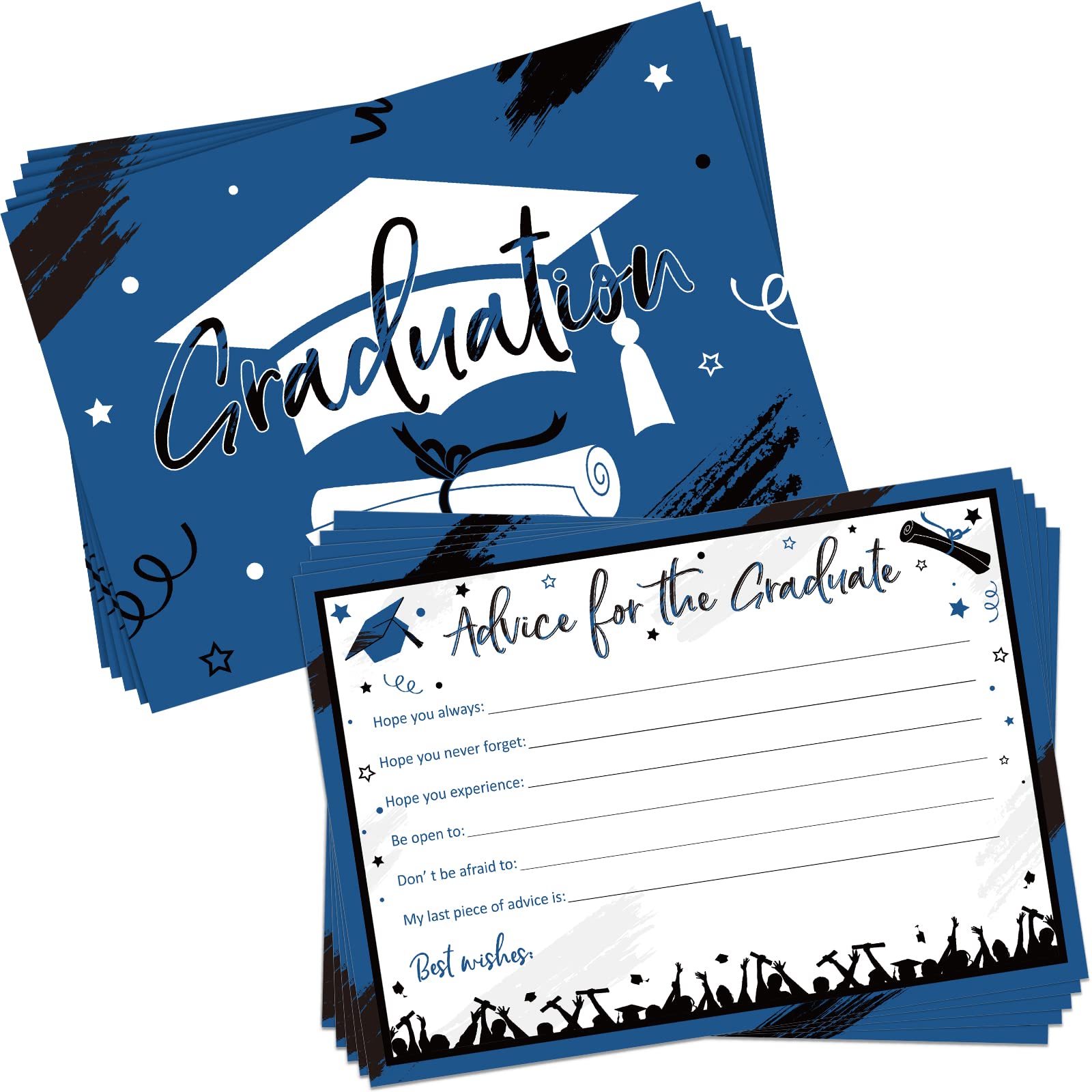 50Pcs Graduation Party Advice Cards Graduation Wishes Cards and Advice Cards Advice for the Graduate Graduation Supplies for College High School University Grad Celebration Party Favors (Blue Black)