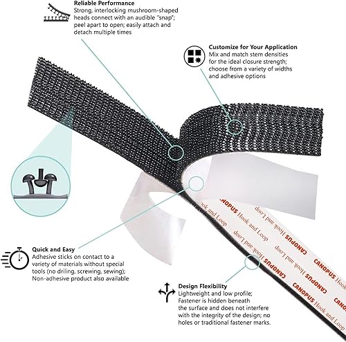 Miniatura 3 de CANOPUS SJ3550 250 - Cinta de bloqueo con cierre de gancho y bucle, color negro para colgar imágenes, letreros y pantallas, controles remotos,