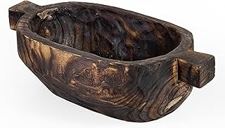 ANDALUCA Charred Paulownia Wood Decorative Oval Bowl with Handles 15in