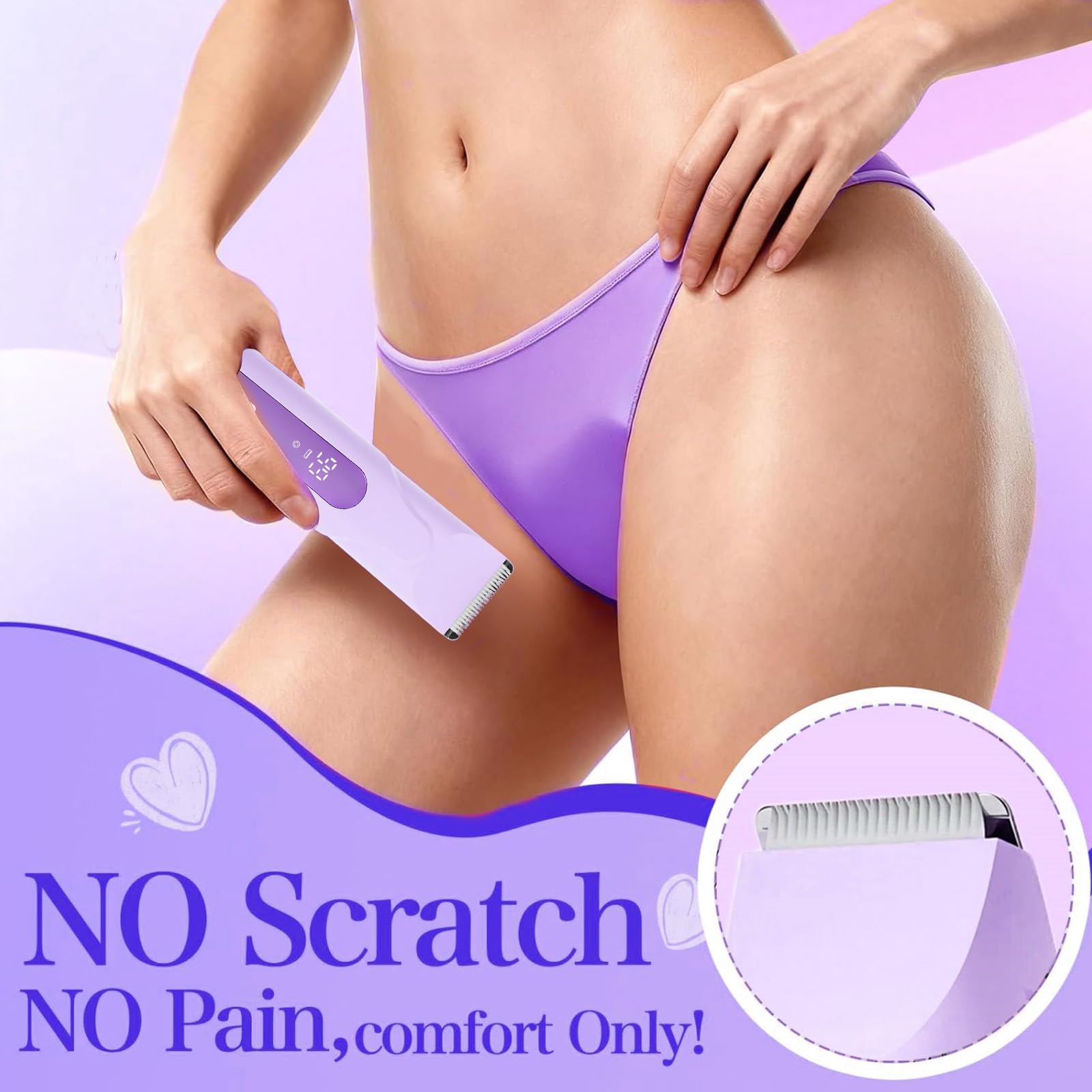 Afeitadora Mujer, Profesional Rasuradora Cortapelos Corporal para Mujer Recortadora, con Recargable USB, luz LED, IPX7 Recortadora Mujer zona Intima (Púrpura) — view 3