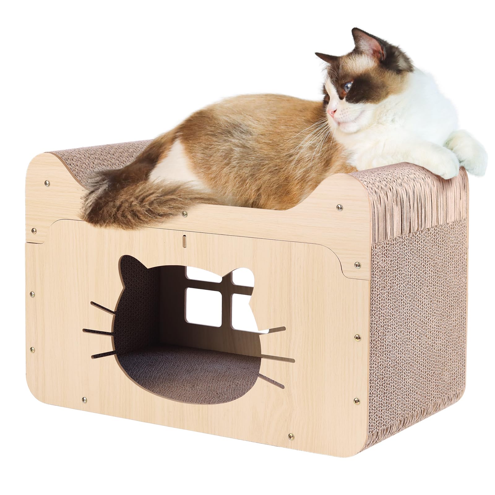 ankuliy Kitty Kurlz 20" Sofa & Rectangular Cat Scratcher, MDF & Corrugated 2-in-1 Compact for Indoor Kittens