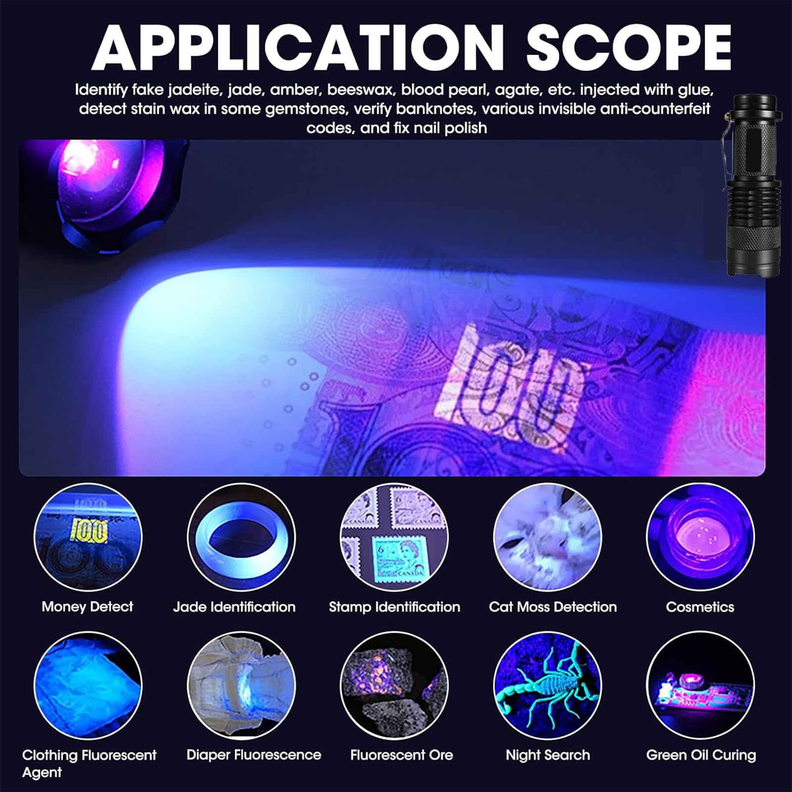 MODOAO UV-Schwarzlicht-Taschenlampe, 2 Stück, LED, 395 Nm