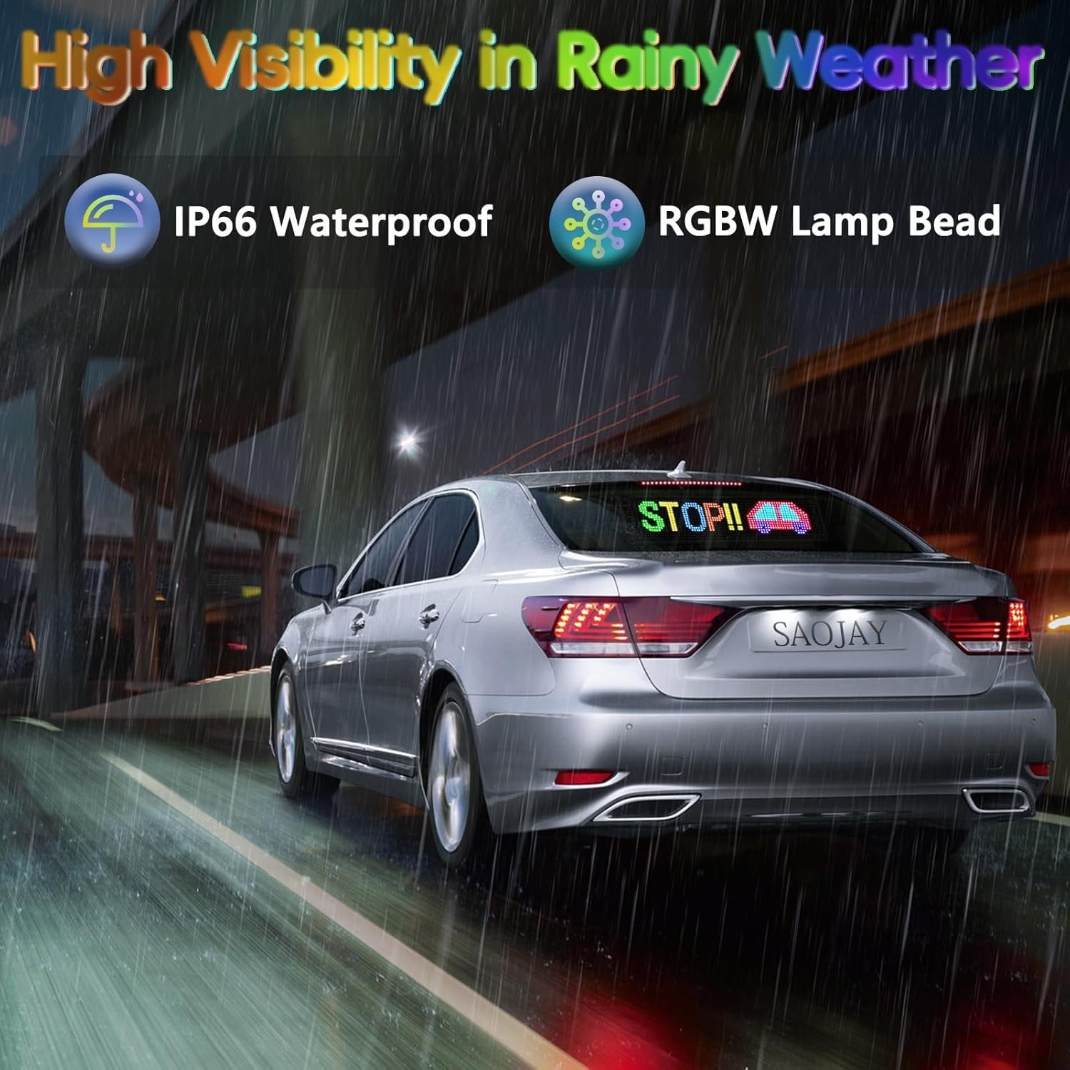 Scrolling LED Sign for Car, Flexible USB 5V LED Car Sign Bluetooth App Control Programmable Text/Animation for Cars/Taxis/Stores, Indoor/Outdoo (19''x5'') - Image 3