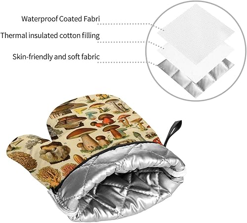 Miniatura 8 de DONMYER Juego de 4 guantes de horno de hongos y soportes para ollas, juego de guantes de cocina para hongos, resistentes al calor, agarraderas de