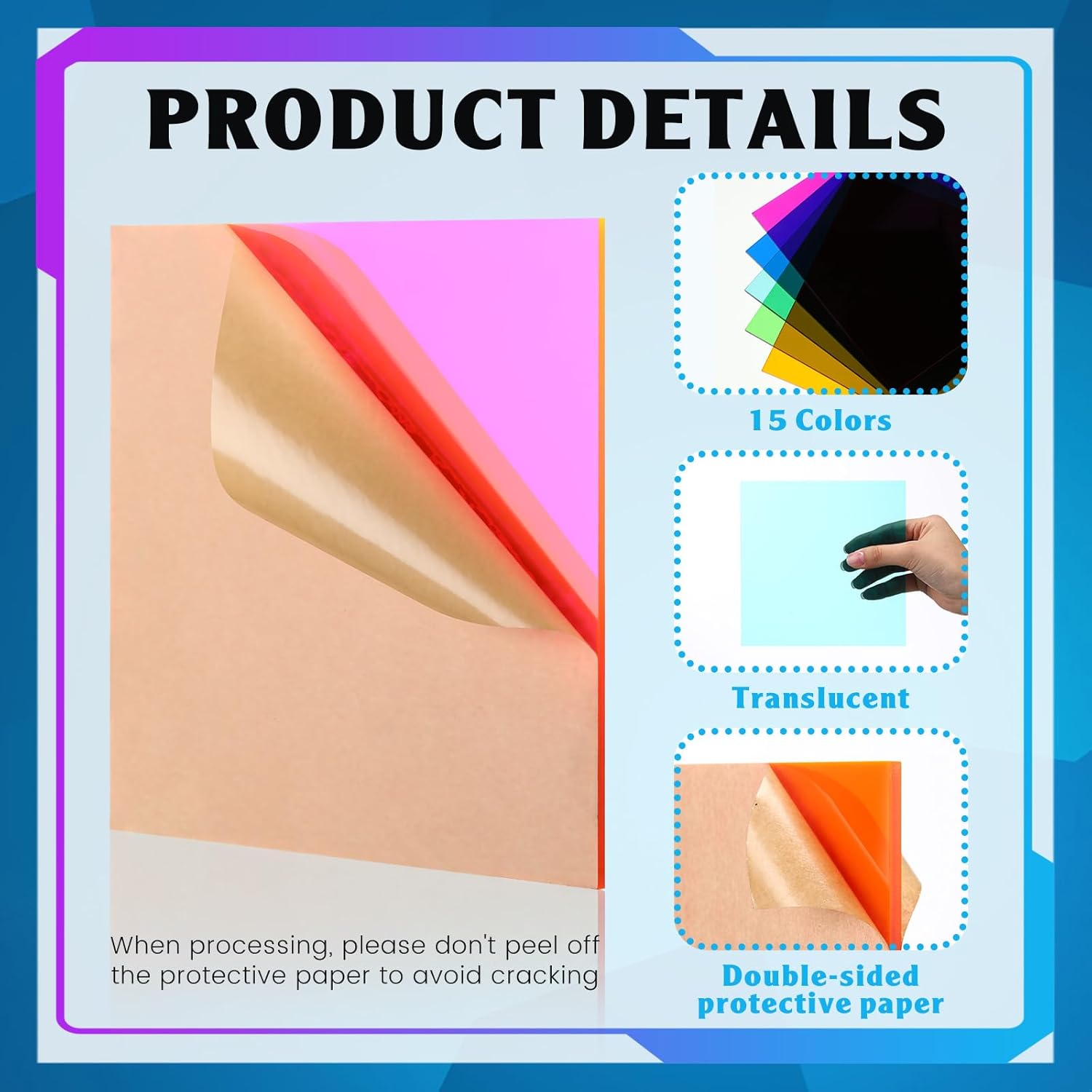 Geetery 30 Pcs Colored Acrylic Sheets, 6 x 6 x 1/8 Inch Thick Translucent Cast Acrylic Sheet,Plastic Boards for Back to School DIY Project Picture Frame,Art Crafts Laser Cutting Engraving, 15 Colors
