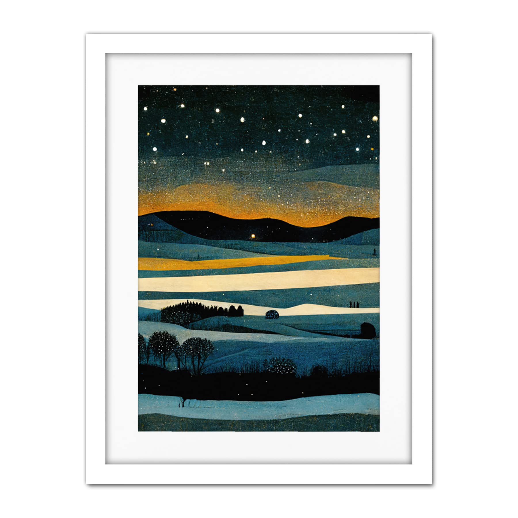 Doppelganger33 LTD Star Filled Twilight Landscape Painting Artwork Framed Wall Art Print 18X24 Inch