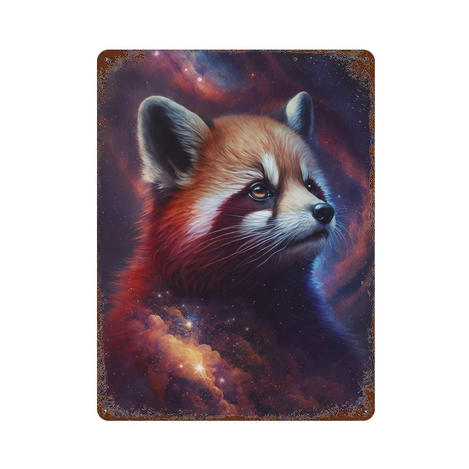 Cosmic Red Panda Art Print-8 Weathered Tin Sign 15.7"x11.8", Retro Wall Decor for Pub, Kitchen And Man Cave Decor