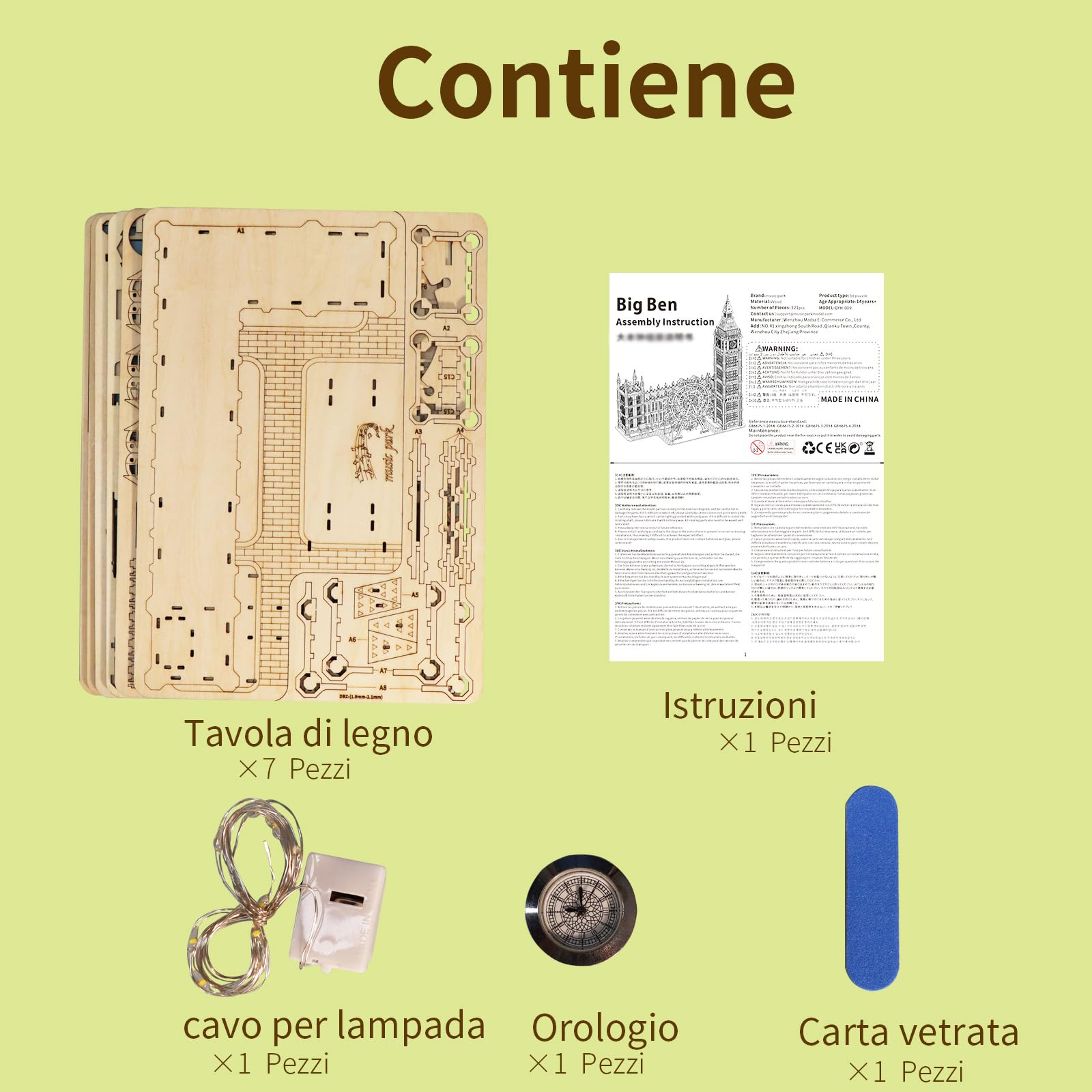 Music Park Puzzle 3D Legno Big Ben Con London Eye - Kit Modellismo Da Costruire Adulti, 3 Modalità Di Luce, Passatempo Per Adulti, Puzzle in Legno Per Adulti, Migliori Regali Di Compleanno