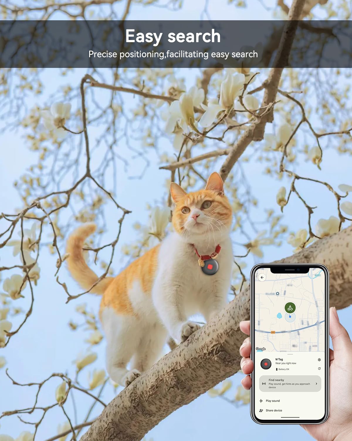 Targhetta localizzatore per cani e gatti con supporto per collare in silicone, funziona con Apple Find My e Android Find Hub, localizzatore Bluetooth impermeabile IP65 (bianco, 2 pezzi)