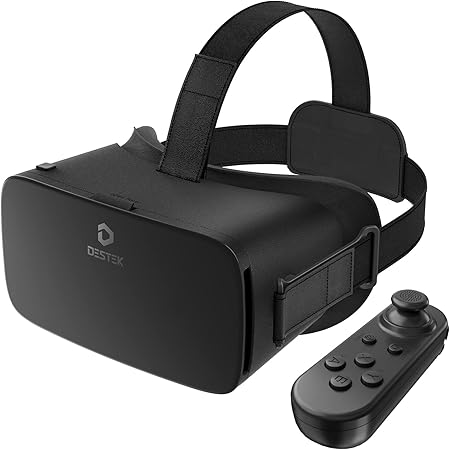 DESTEK V5 VR Headset for Phone, 110°FOV HD Anti-Blue Lenses Virtual Reality Headset with Bluetooth Controller, VR Goggles for iPhone Samsung Android (4.7-6.8inches Screen) - Black