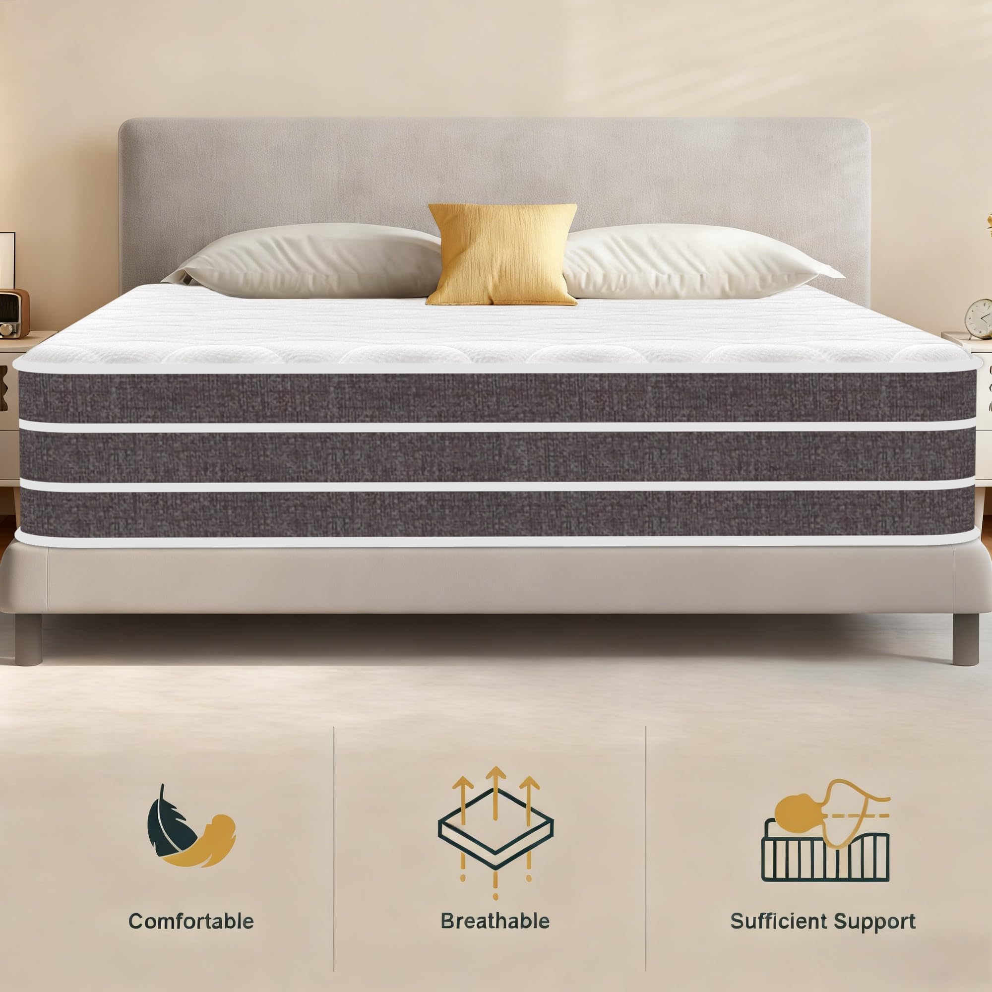 Materasso 140x190, Altezza 30 cm, Materasso Ibrido a Molle Insacchettate e Memory Foam, Medio-Ferma, Struttura a 9 Zone, Ortopedico, Certificato OEKO-TEX, Antiallergico, Traspirante, Senza Movimenti
