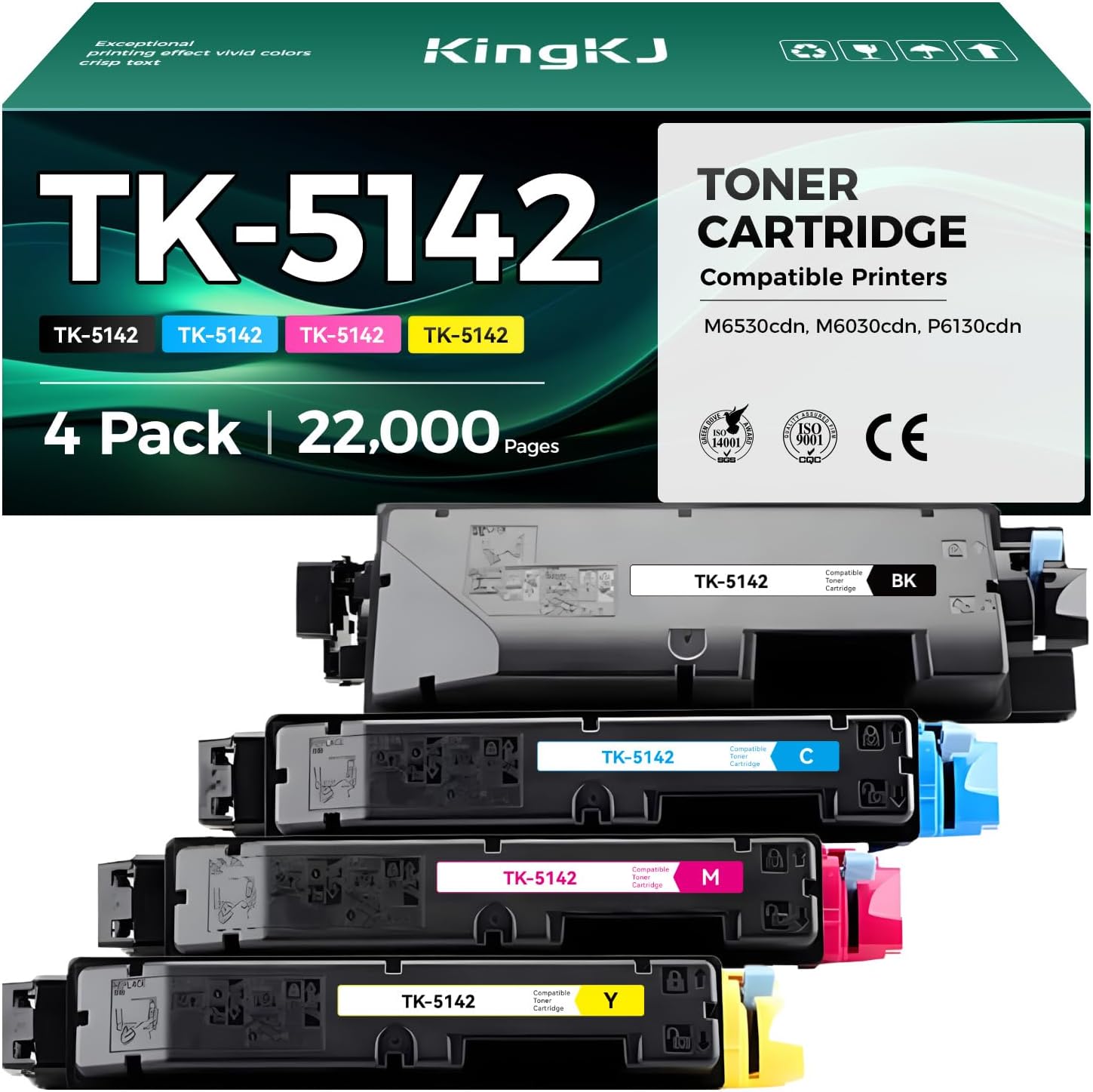 TK-5142 TK5142 Toner Cartridge 4-Pack High Yield Replacement for TK-5142K TK-5142C TK-5142M TK-5142Y Compatible with Kyocera ECOSYS M6530cdn M6030cdn P6130cdn Laser Printer Black Cyan Magenta Yellow