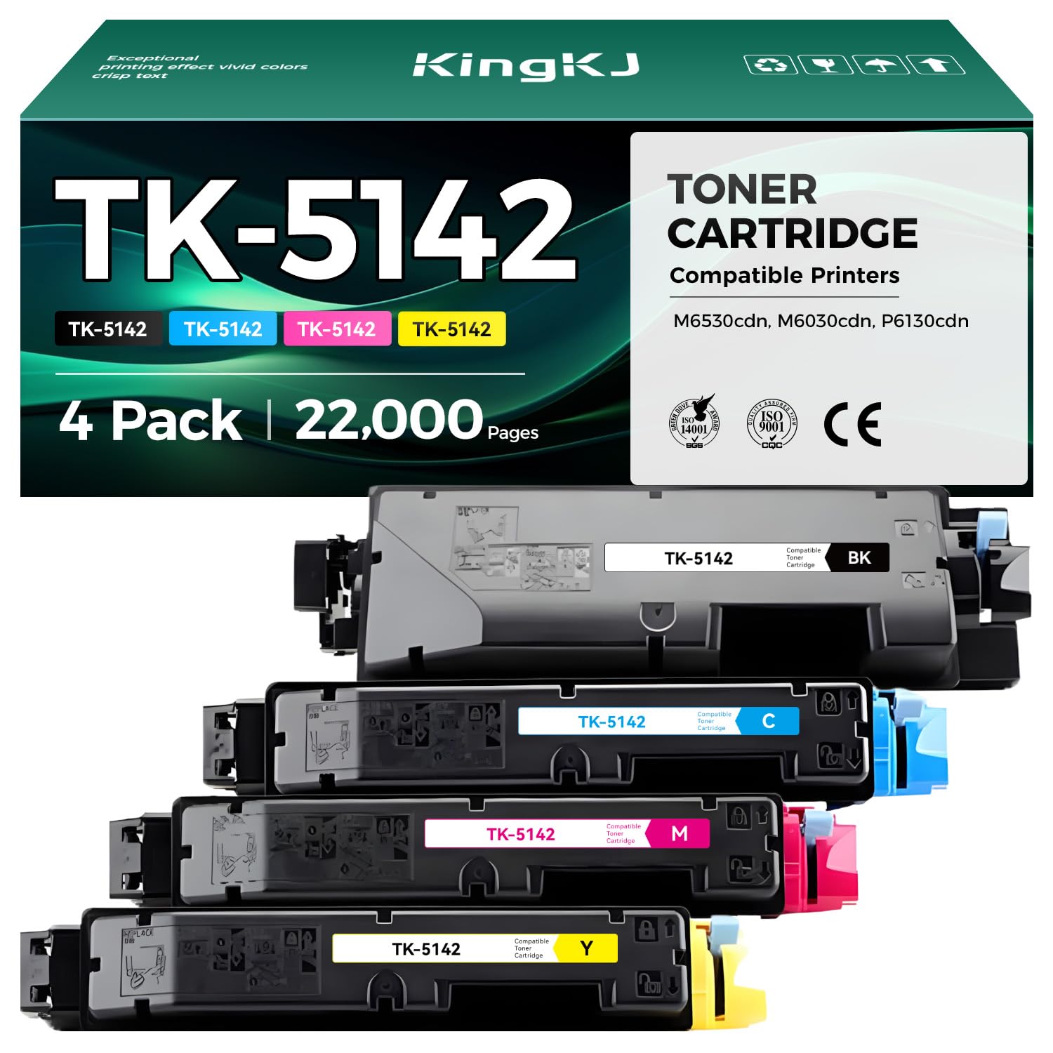 TK-5142 TK5142 Toner Cartridge 4-Pack High Yield Replacement for TK-5142K TK-5142C TK-5142M TK-5142Y Compatible with Kyocera ECOSYS M6530cdn M6030cdn P6130cdn Laser Printer Black Cyan Magenta Yellow