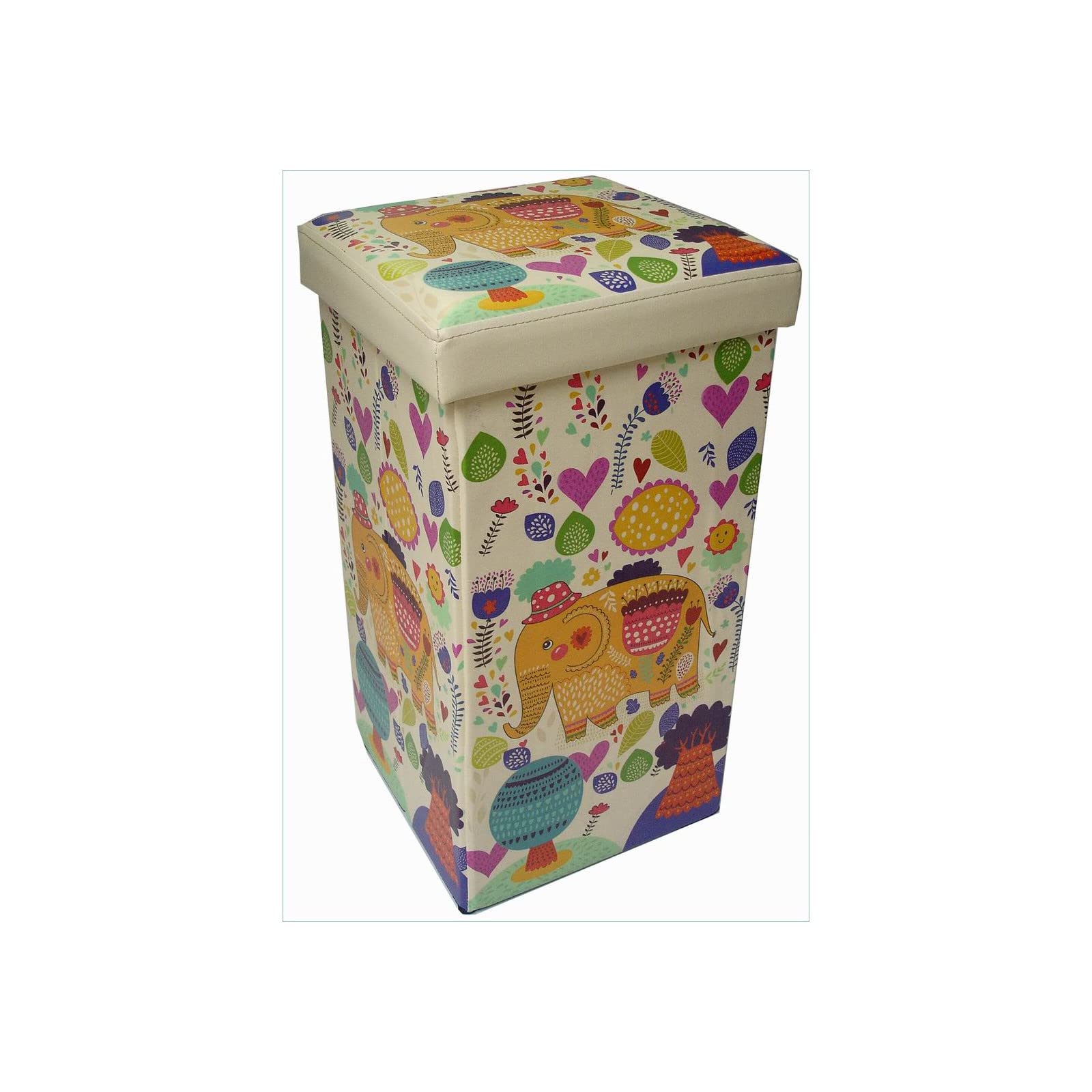 Biscottini Pouf contenitore bambini e adulti 33x60x33 cm | Scatole portaoggetti richiudibili con coperchio | Pouf contenitore quadrato con decorazioni