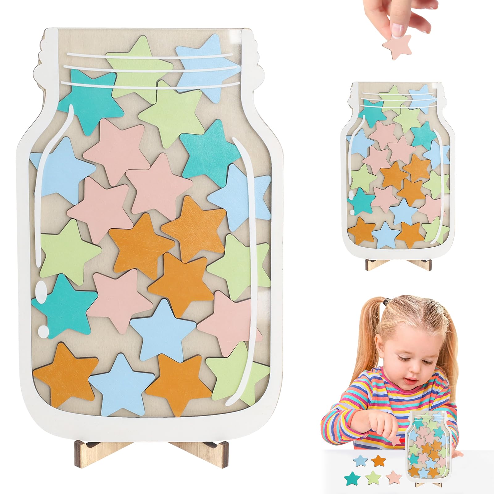 Realjoy Reward Jar with 25 Stars, Star Reward Jars for Children's Good Behavior