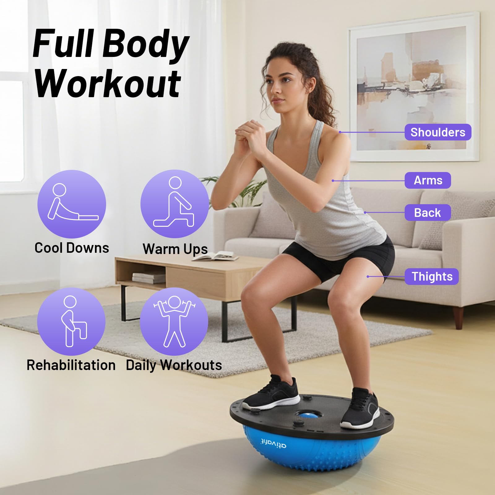 ATIVAFIT Balón Equilibrio Hedgehog hemisférico, Media Pelota de Gimnasia, Tabla Equilibrio para Suelo y pies Pelvic Masaje, Puede Usar Ambos Lados completos para Entrenamiento Equilibrio
