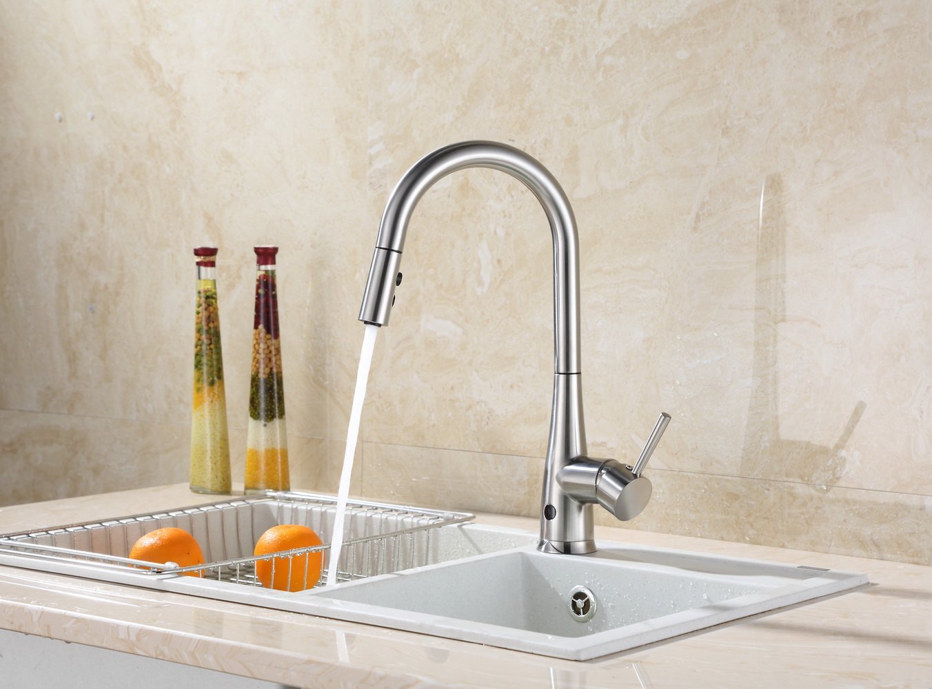 RUNFINERF412002 Group Patented Design Hands Free Sensor 8" Deck Kitchen Faucet with Brushed Nickel Finish