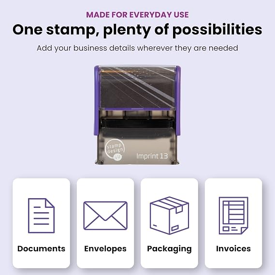 Premium Personalised Custom Made Stamp- Imprint 13- Self-Inking, Rubber Address Stamp - Up to 6 Lines of Customised Text- Black Ink