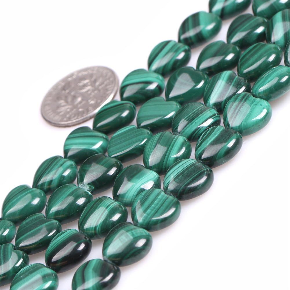 Sweet & Happy Girl's Store 10mm Heart Gemstone Grade A Malachite Beads Strand 15 Inch Jewellery Making Beads
