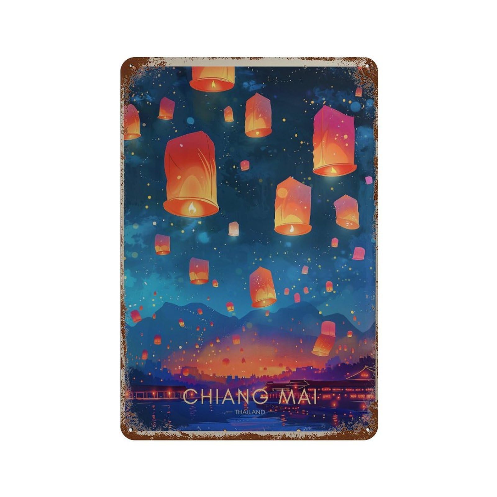 xiaoxiaoshen Chiang Mai Travel Thailand Lantern Festival Wall Decor Art Metal Tin Poster Modern Home Decor Art Home Bar Shop Decorations Vintage Sign 30x20cm