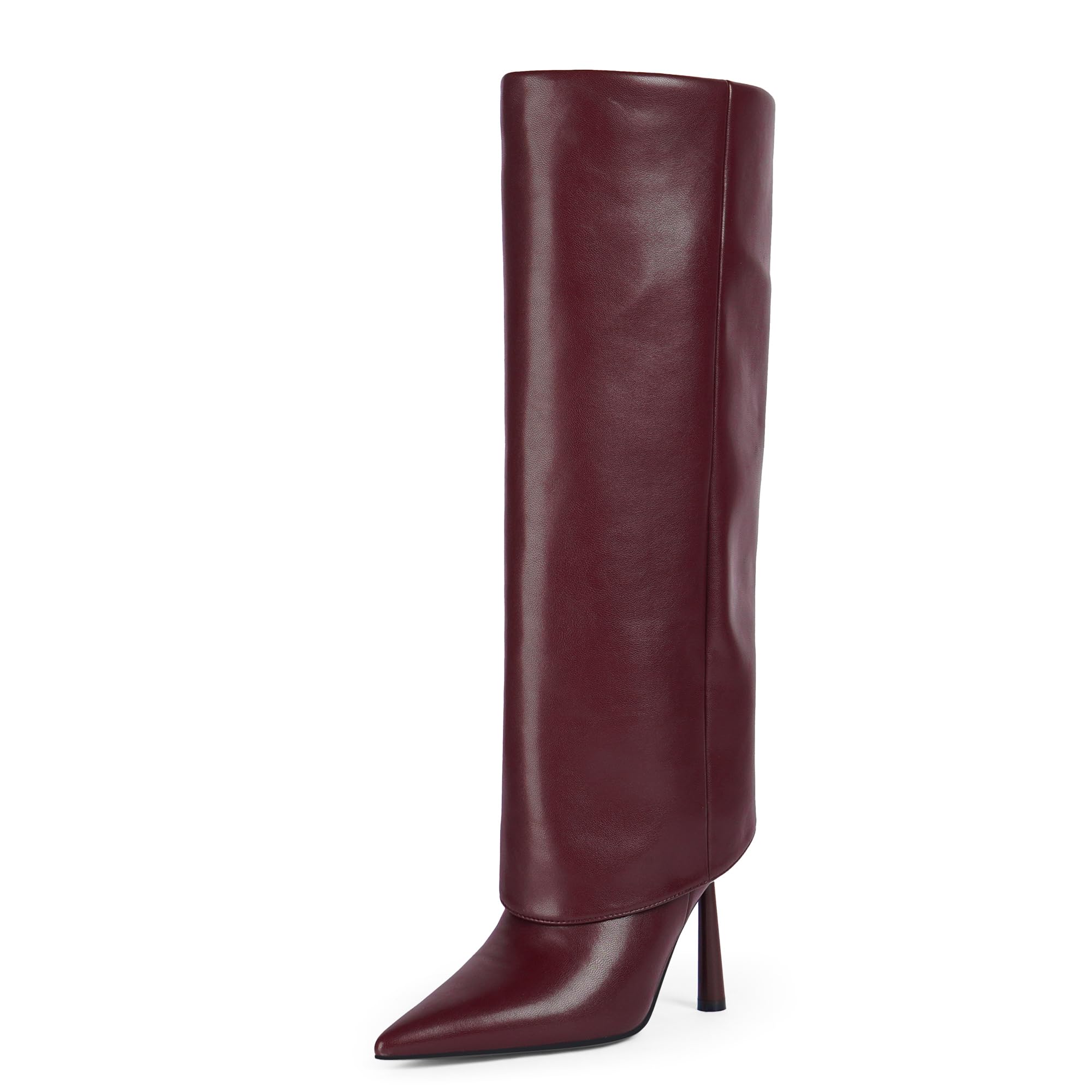 Modatope Fold Over Knee High Boots Women Pointed Toe Stiletto Heel Tall Boots Side Zipper Womens Dressy Boot
