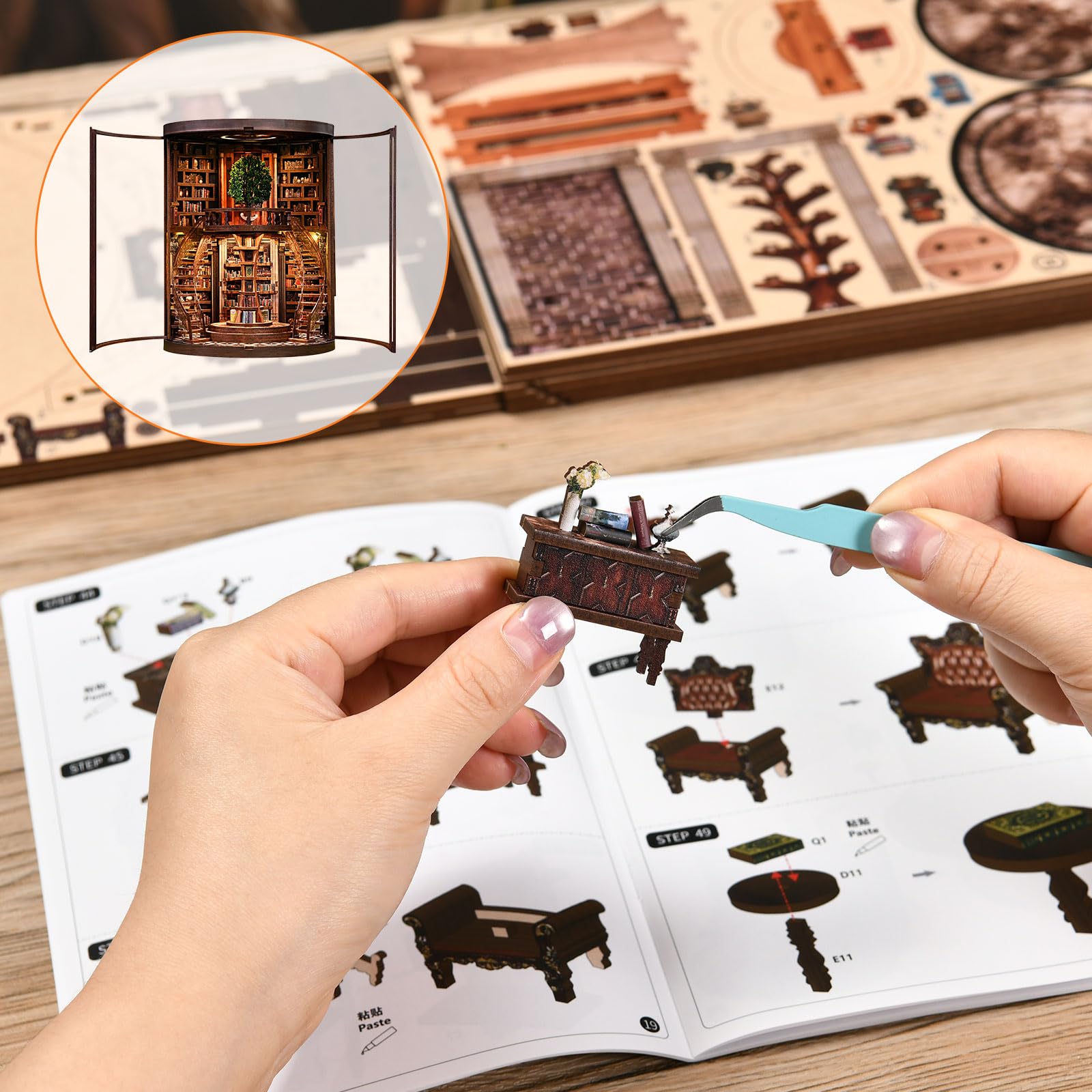 Shrike Book Nook Fantasy- Booknook Wisdom Rings, DIY Buchstütze | 3d-puzzles Miniatur Bibliothek LED & Acryl Front, 356 Teile Holz-Bastelset für Erwachsene ab 14 , Festtagsgeschenke