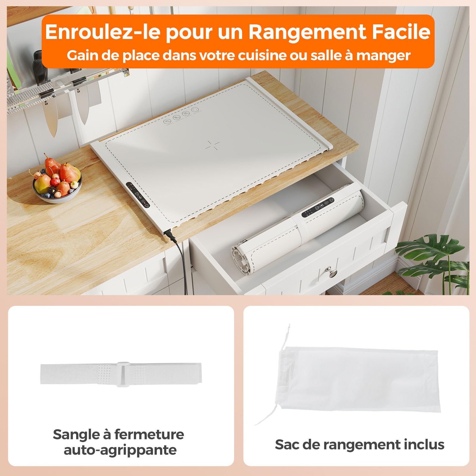 GOPLUS Chauffe Plat avec Température Réglable à 3 Niveaux 60-100 ℃, 60 x 44 CM, Plaque Chauffante Electrique Portable en Silicone avec Minuteur 1-4 Heures, Panneau de Contrôle Tactile, Verrou Enfant