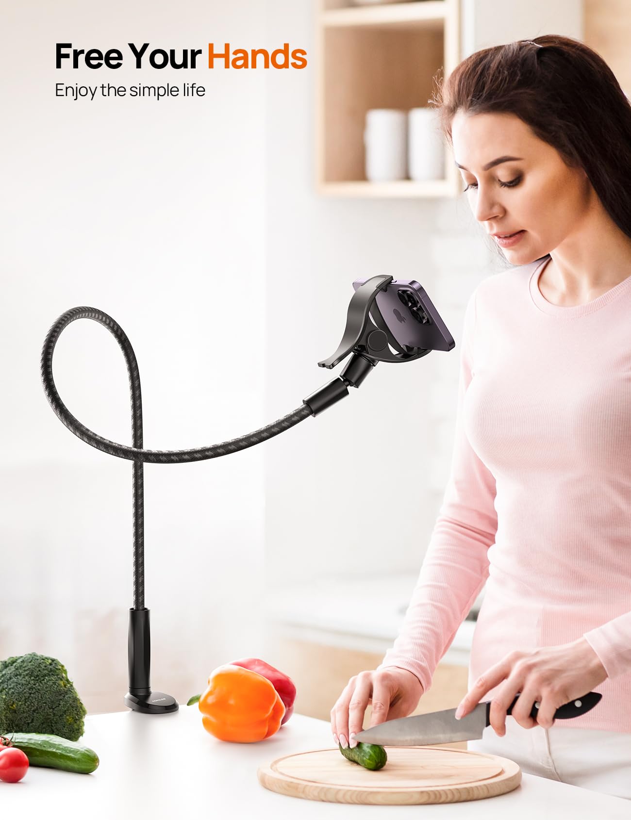 Aomiker Soporte de cuello de cisne para cama – [Trenza de nailon actualizada 2024] Clip flexible de brazo perezoso de 38 pulgadas de largo, soporte de teléfono ajustable de 360 grados para iPhone 15,