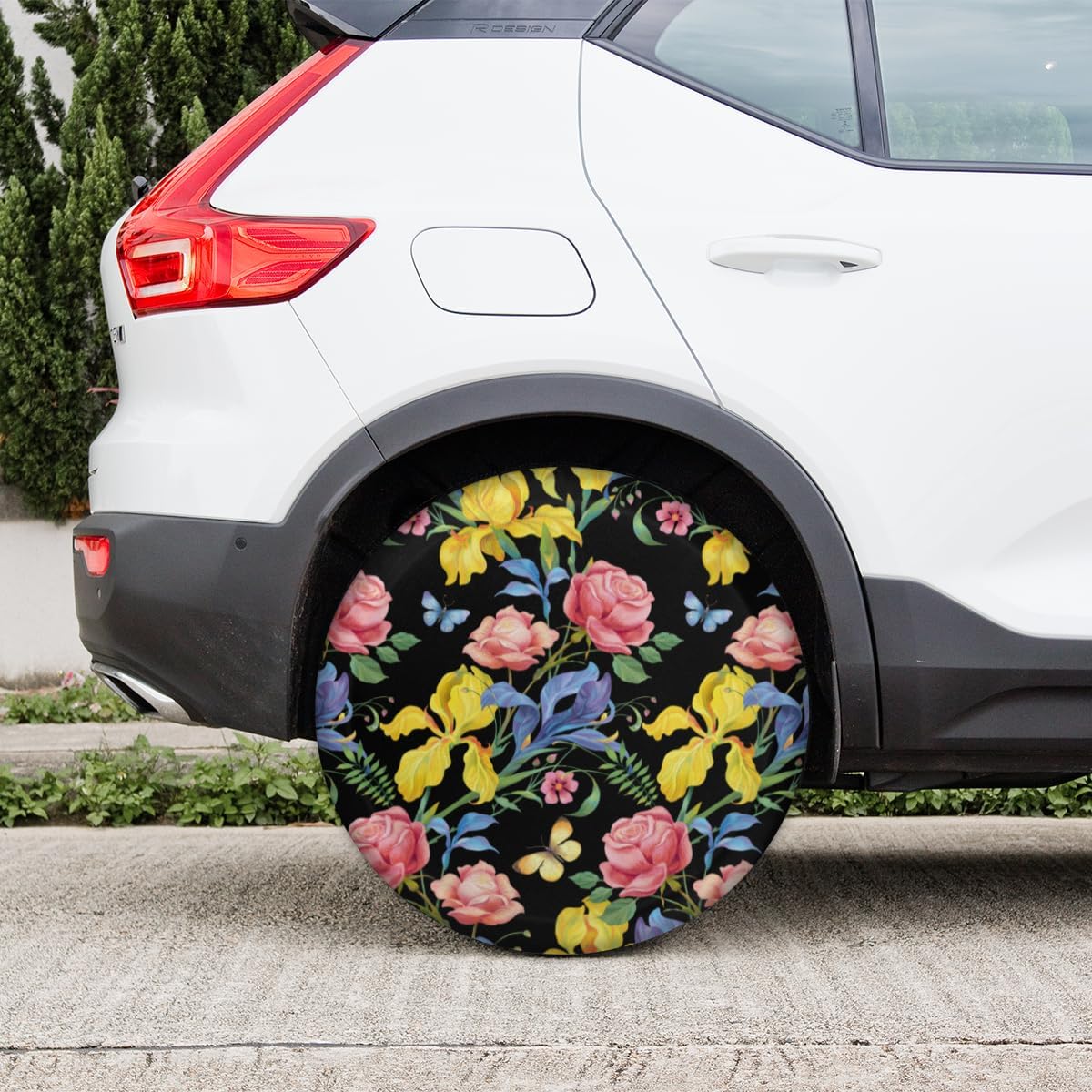 Rose Butterfly Tire Covers Portable Spare Tire Cover Soft Durable Waterproof Dustproof Set of 4 Bags 16 Inches for Car Truck SUV Trailer Camper