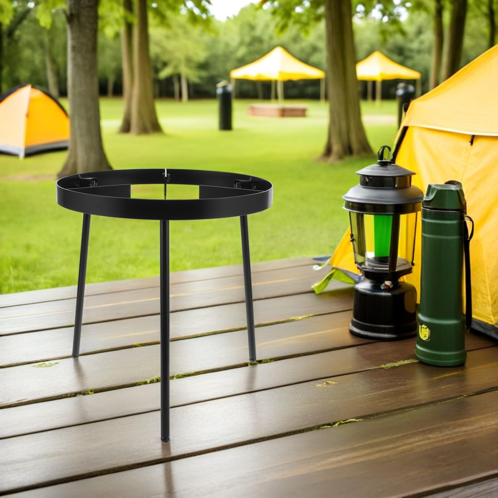 GARVALON Trípode para Cocina de Camping de Hierro Fundido Resistente la Intemperie Soporte Portátil para Barbacoa Fogatas al Aire para Picnic y Reuniones Familiares