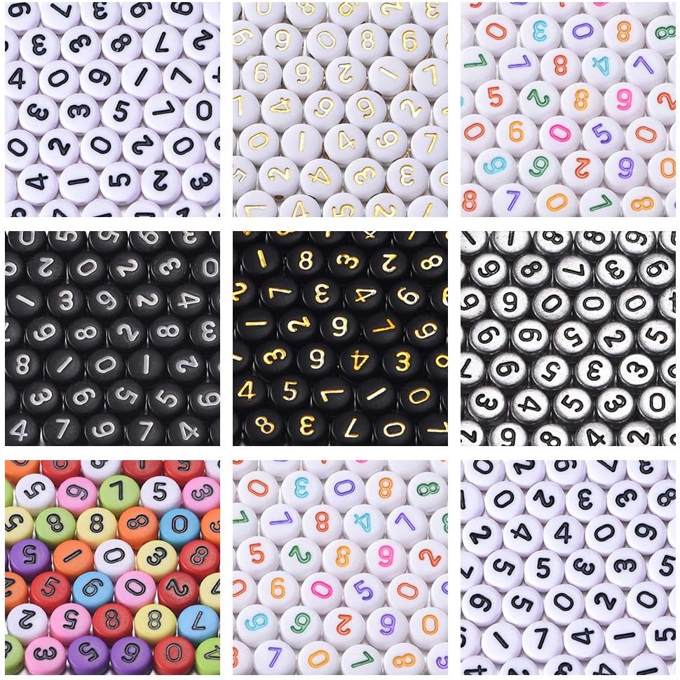 700 Pieces Mixed Color Acrylic Number Beads 0-9 Colorful Number Beads for DIY Jewelry Making Bracelets Necklaces Key Chains Handmade Gift 4mm X7mm(A568)