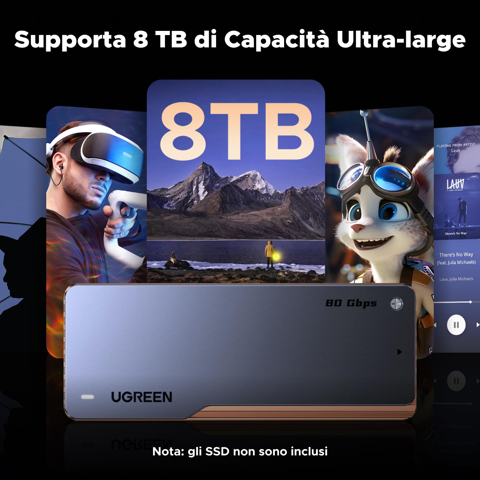 UGREEN Case Esterno SSD NVMe M2 da 40Gbps con Chip JHL7440 | Enclosure in Alluminio per SSD M.2 2280 USB 4 Compatibile con Thunderbolt 4/ 3
