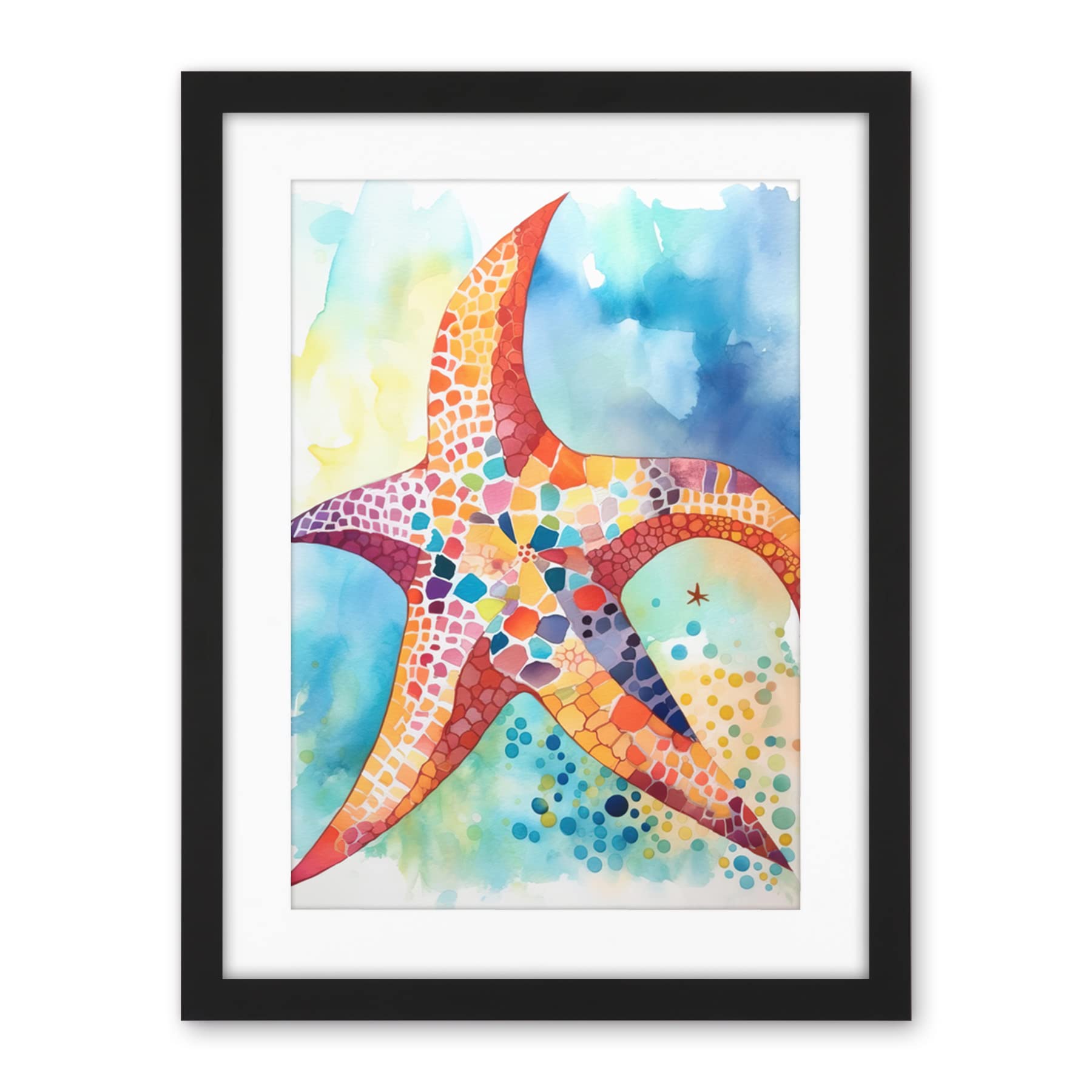 Artery8 Abstract Mosaic Starfish Folk Art Artwork Framed Wall Art Print 18X24 Inch