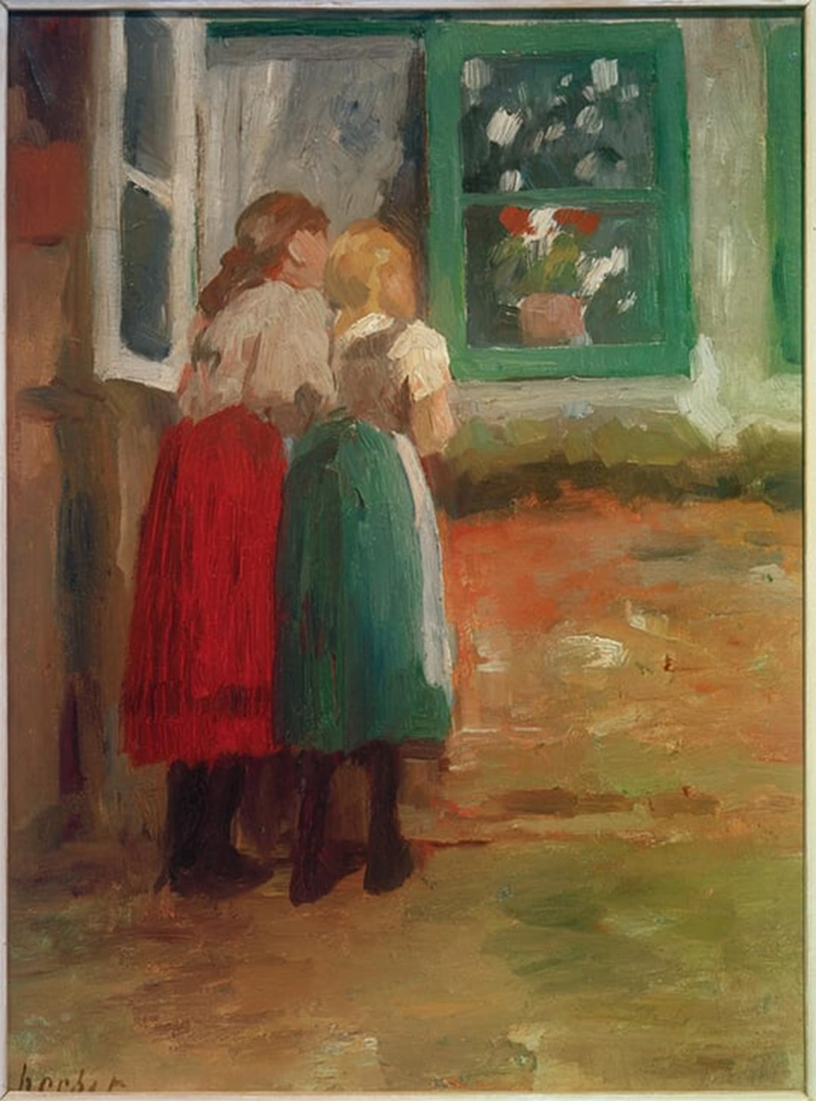 SERENDIPITP Vintage Wall Art Canvas Nordic Poster Canvas Print Picture Two Girls At the Window by Ludwig Herbst Wall Art Poster for Home Decor 60x90cm