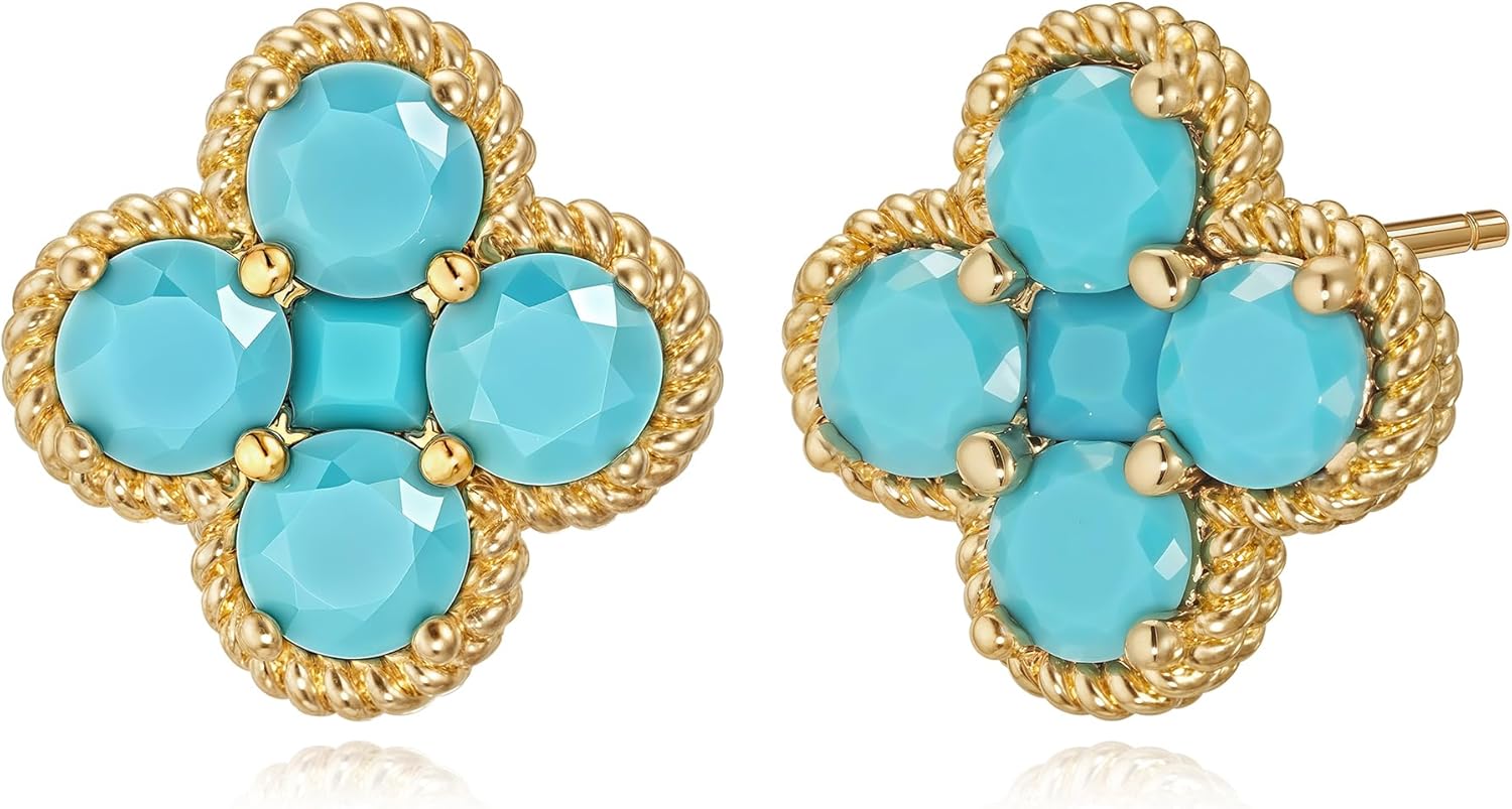 Clover Earrings for Women - 12 Month Birthstone Earrings 14k Gold Plated Four Leaf Clover Hypoallergenic Stud Lucky Jewelry Gift for Women