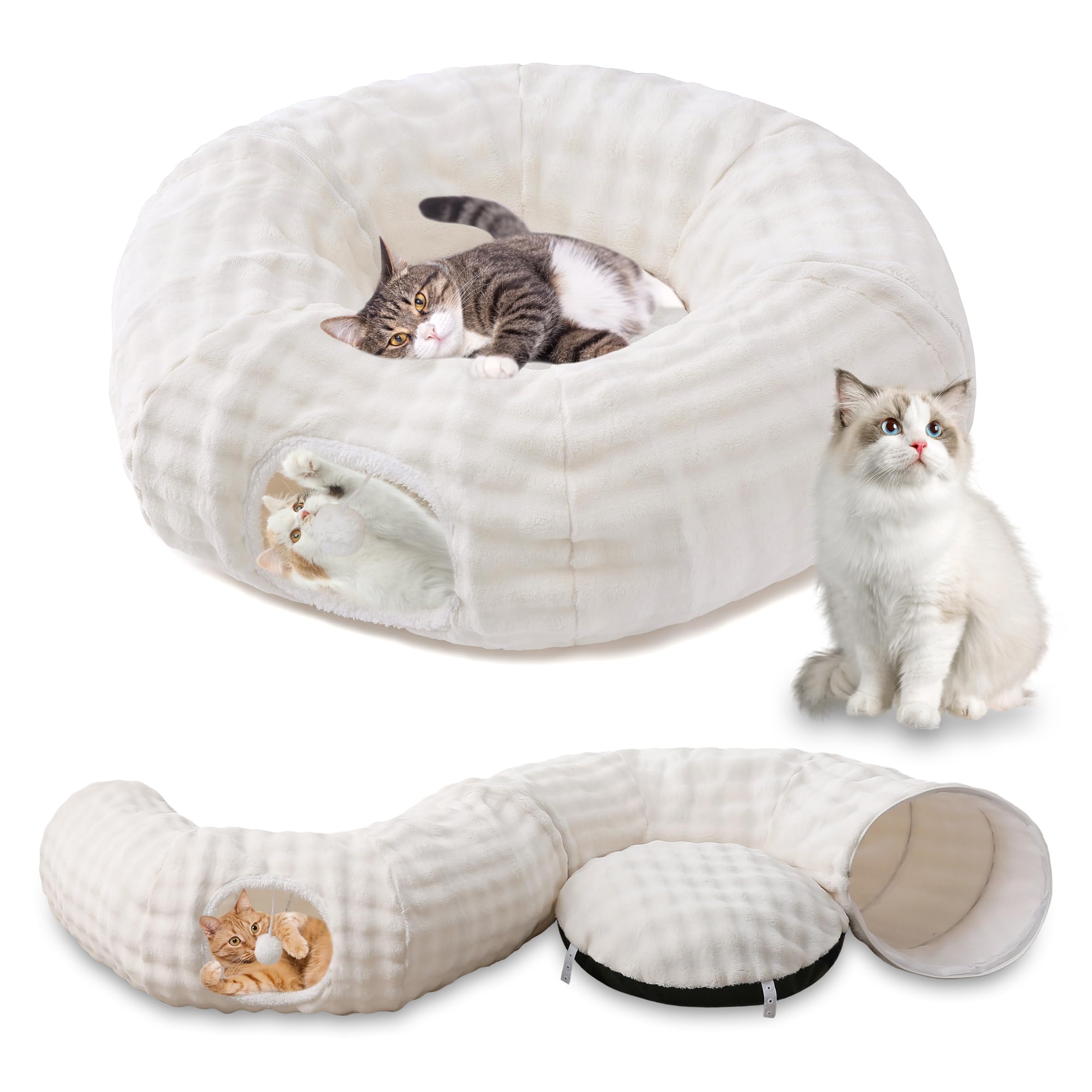 Bubble Round Cat Tunnel for Indoor Cats, Cream White