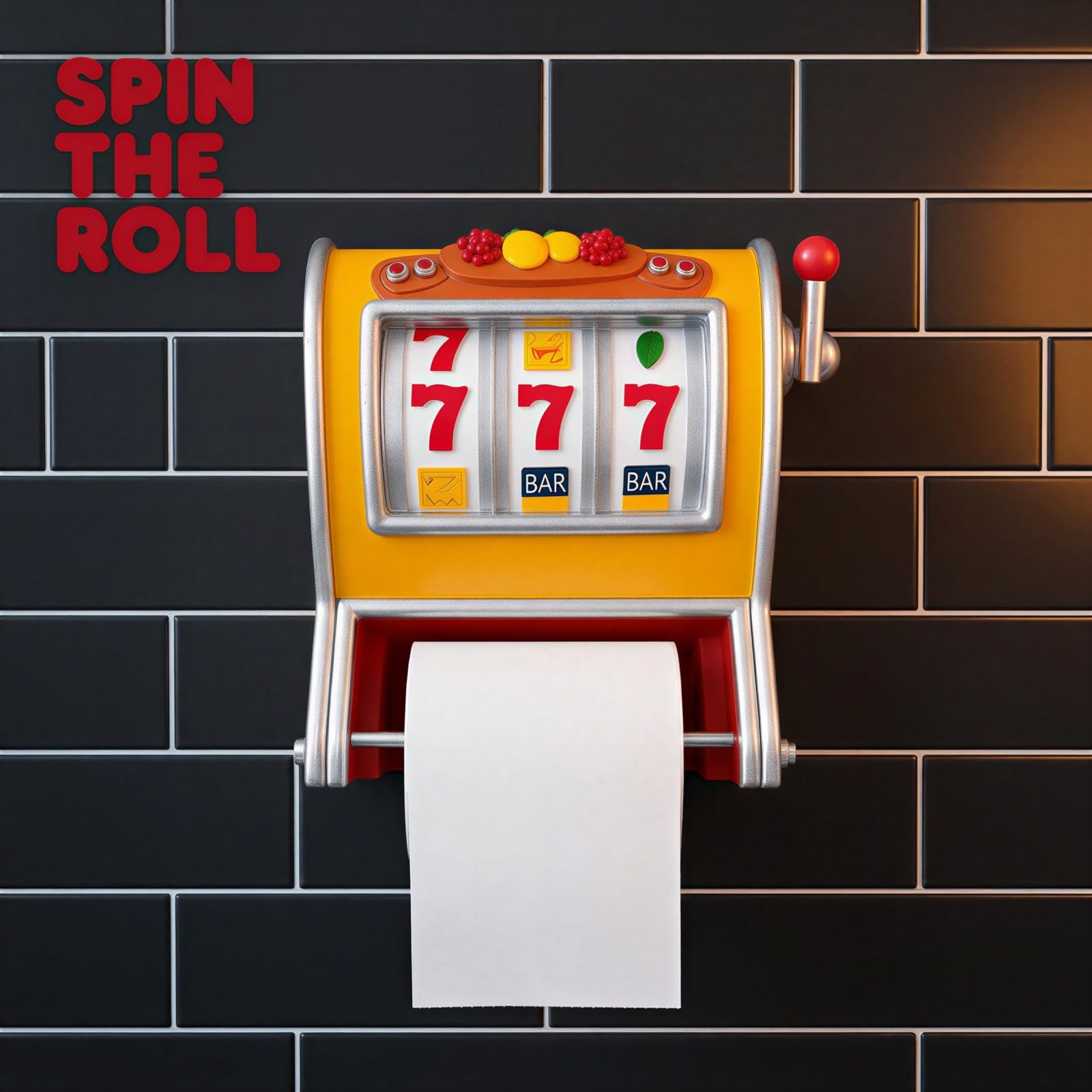 Toilettenpapierhalter Slot Machine, Vintage-Casino-Optik, Toilettenpapierspender mit 777-BAR-Grafik und Fruchtmotiven, Wandhalter für Bad und Gäste-WC, Geschenk zum Einzug