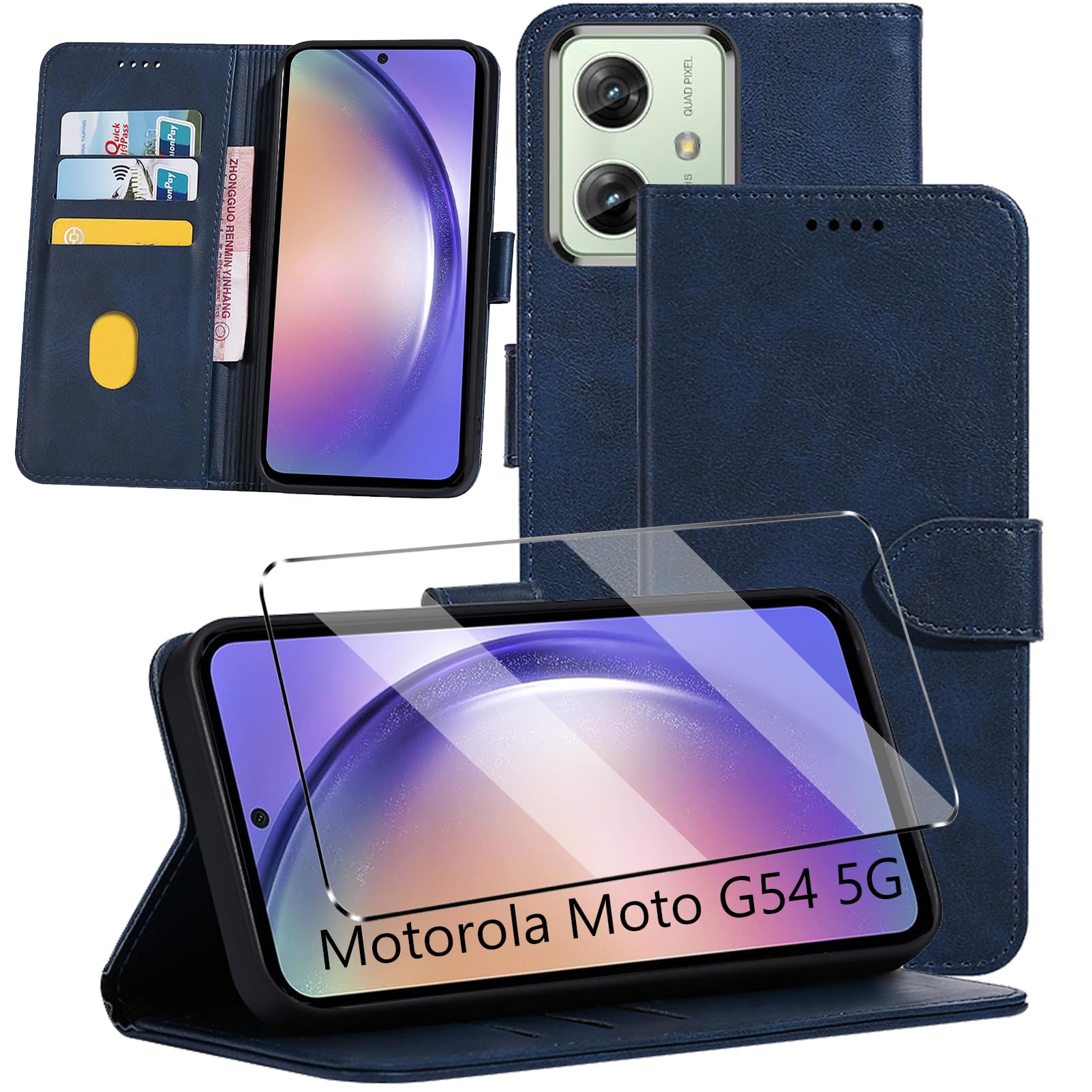 HuiYouMY 2-in-1 Case Compatible with Motorola Moto G54 Leather Phone Case