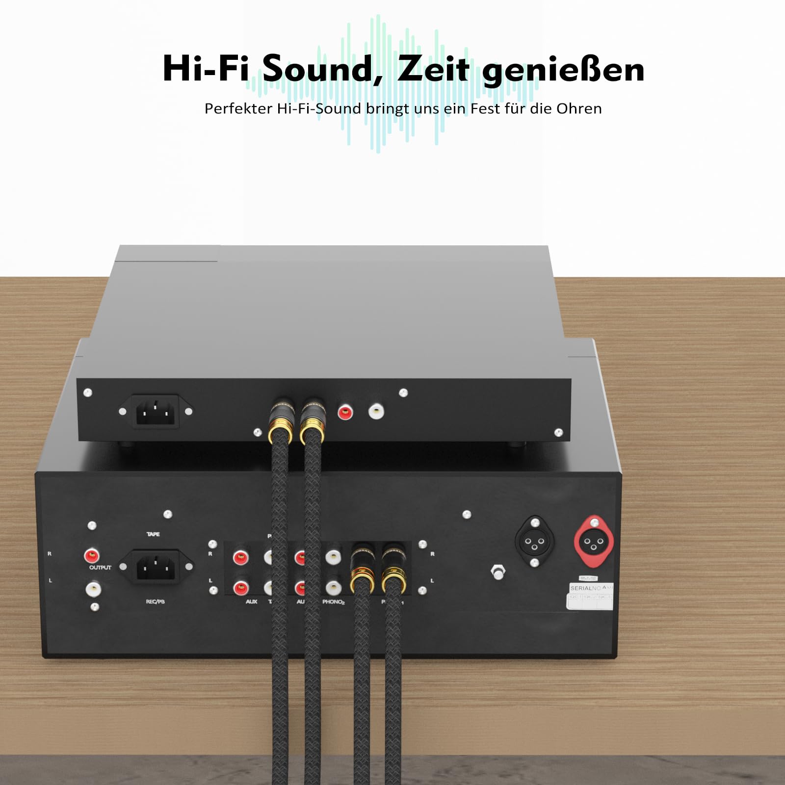Monosaudio High-End HiFi Cinch-Kabel 1m A202R | 5N OFC Versilbert Kupfer, 24K Vergoldete Kontakte, Doppelabschirmung geflochten