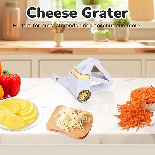 Miniatura 5 de Rallador de queso giratorio para queso duro, chocolate y nueces, tambor de acero inoxidable, mango ergonómico, fácil de limpiar, molinillo de queso