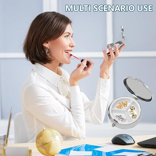 Miniatura 5 de Pastillero de 3 compartimentos para medicina, pastillero portátil para bolsillo o bolso, pastillero decorativo de metal, organizador de vitaminas