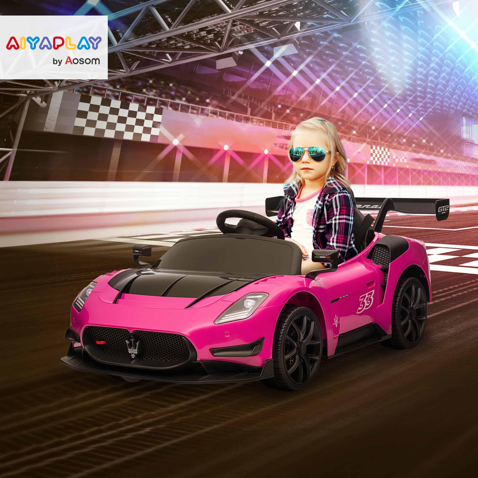 AIYAPLAY Maserati GT2 Coche Eléctrico para Niños 12V con Mando a Distancia Faros LED Rosa 115x60x45 cm