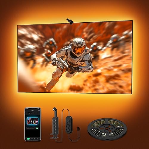 Miniatura 1 de deerdance Luz LED inmersiva para TV, se sincroniza con la pantalla, sensor AR, RGB, control de aplicación (14.8 pies, 24-100 pulgadas)