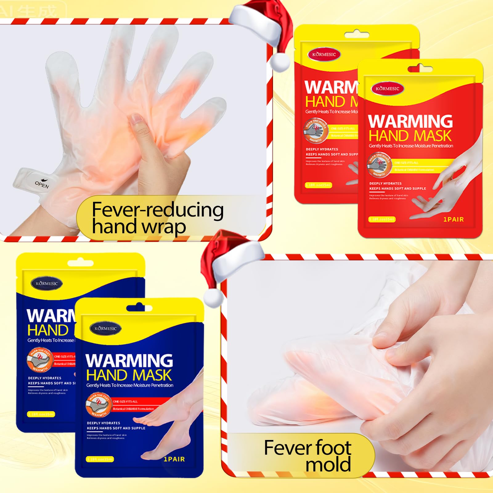 4 Paires Maschera Piedi e Mani Riscaldante, Azione Riscaldante Comfortevole, Elimina Pelle Secca, Nutre in Profondità Crevasses et Pieds & Mani Secs, Rendre la Peau plus Lisse