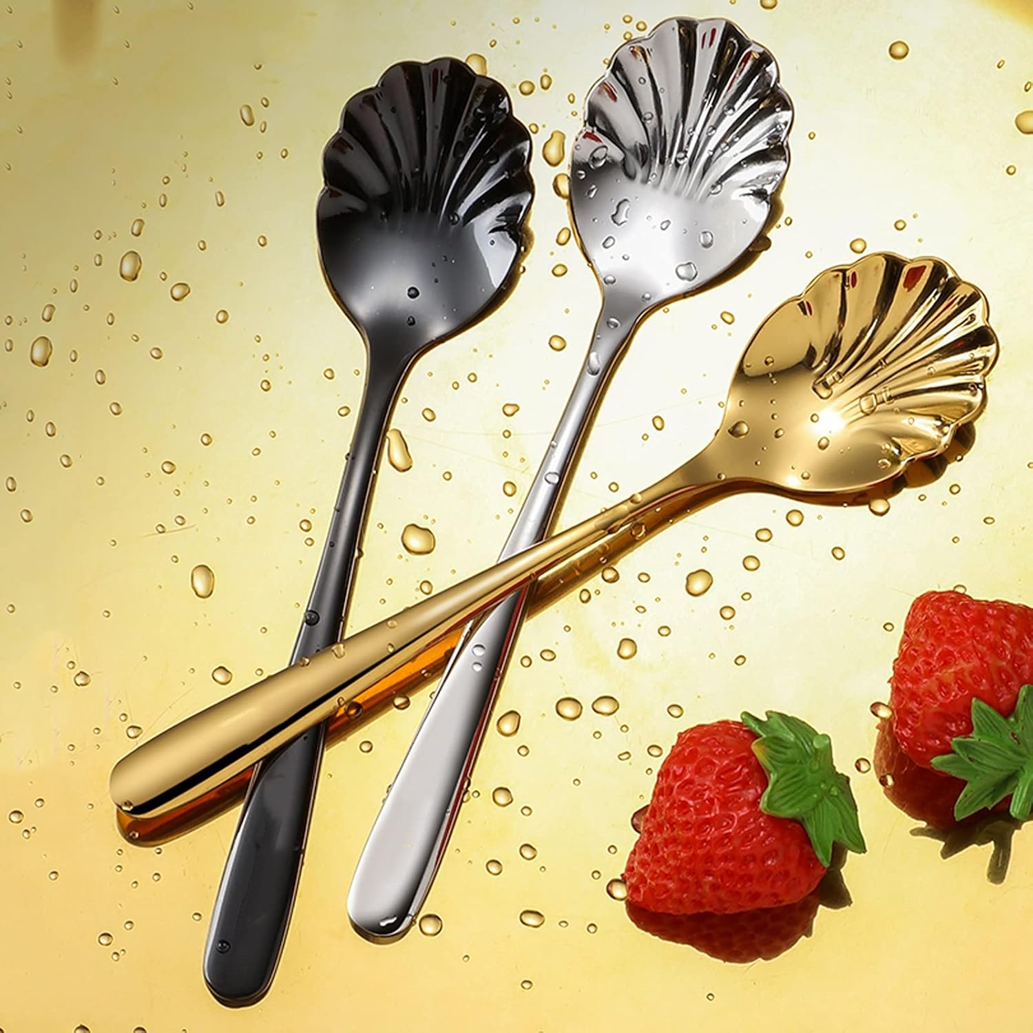 Spoon Table Spoons Set of 5 Ice Cream Spoons - 304 Stainless Steel Dessert Spoons, Stirring Coffee Spoons Creative Exquisite Small Spoons 6.0 Inch for Home, Kitchen Or Restaurant (A)