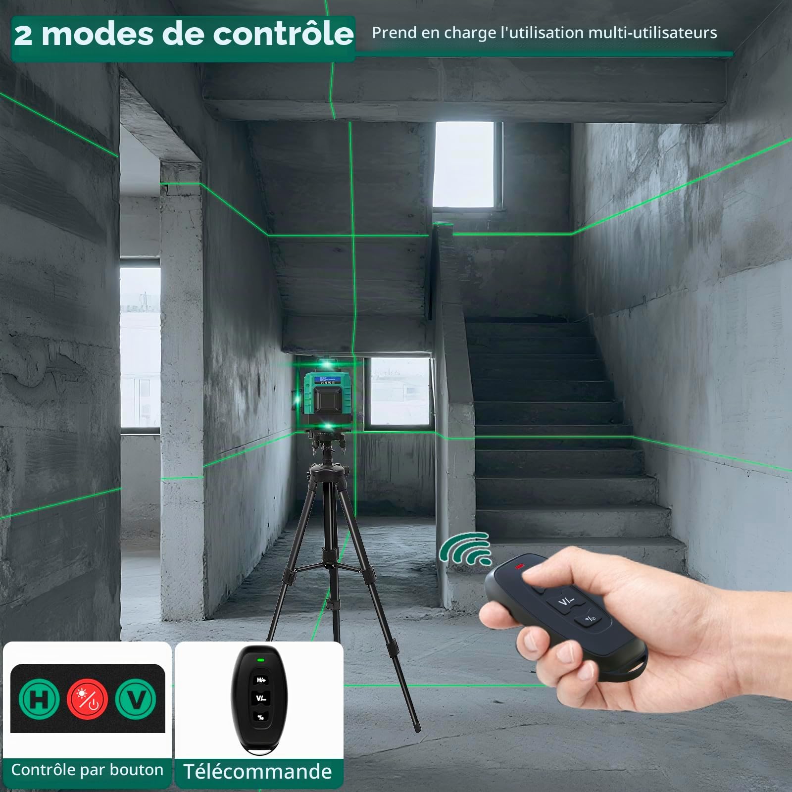 4 x 360° Niveau laser avec Trépied - Niveau Laser 4D 16 Lignes Auto-nivelant,3600mAh Piles,Laser Chantier Vert Étanche et Anti-poussière,avec Télécommande,pour Chantier de Construction,Intérieur