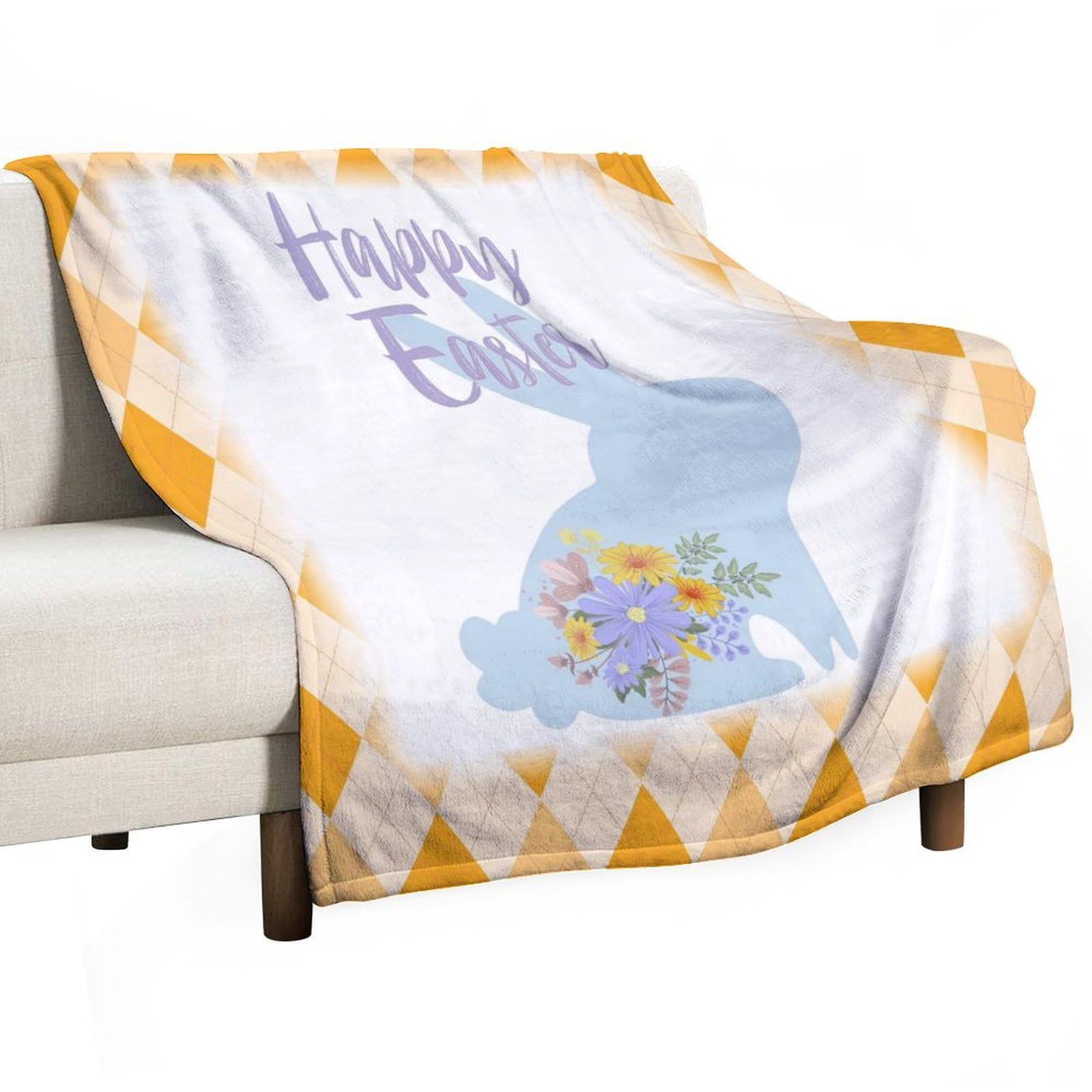 Couverture plaid lapin de Pâques à carreaux buffle 127x152 cm en polaire pour lit et canapé