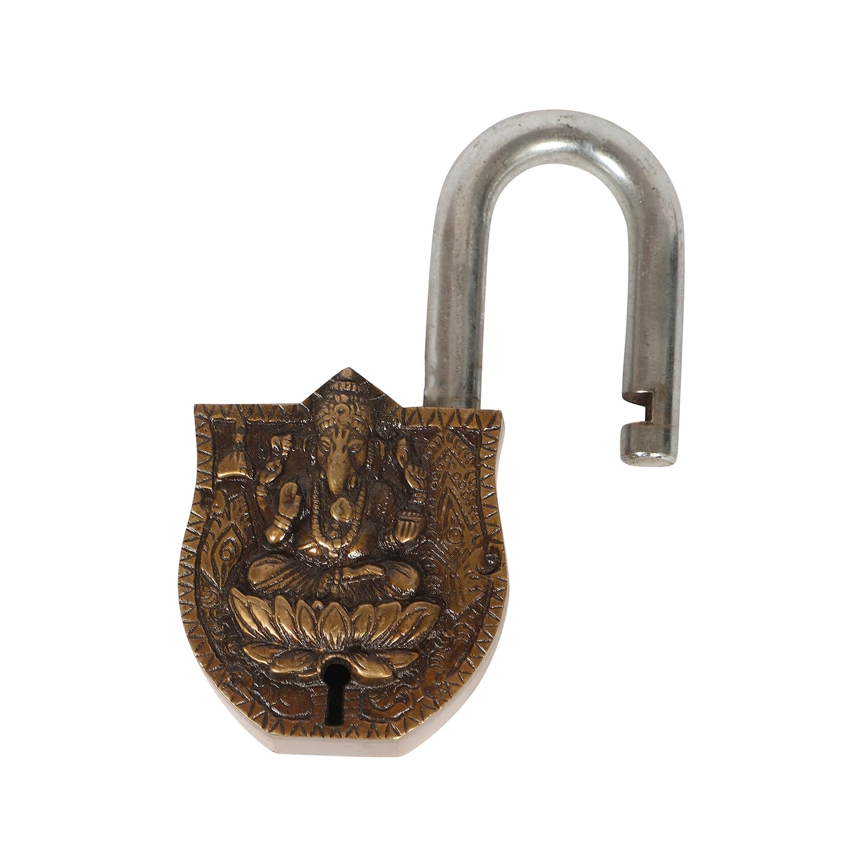 Two Moustaches Ganesha Design Functional Brass Lock with 2 Keys, Golden — Amazon image 2