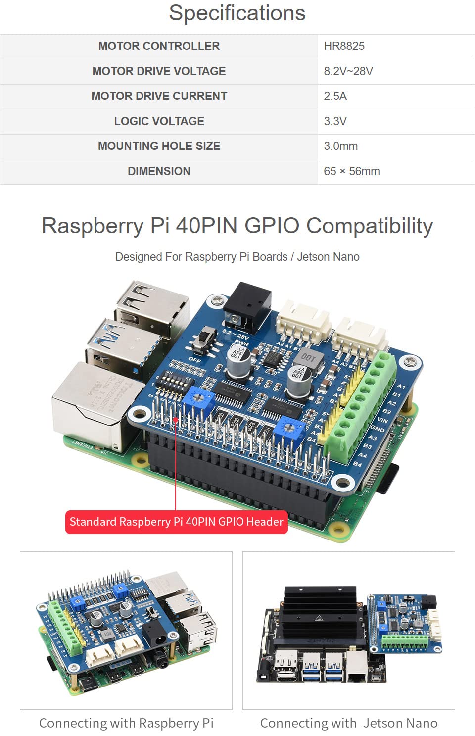 Waveshare HRB8825 Stepper Motor Hat Compatible with Raspberry Pi Drives Two Stepper Motors Up to 1/32 Microstepping for 3D Printer Sculpturing Machine and Mechanical Arm