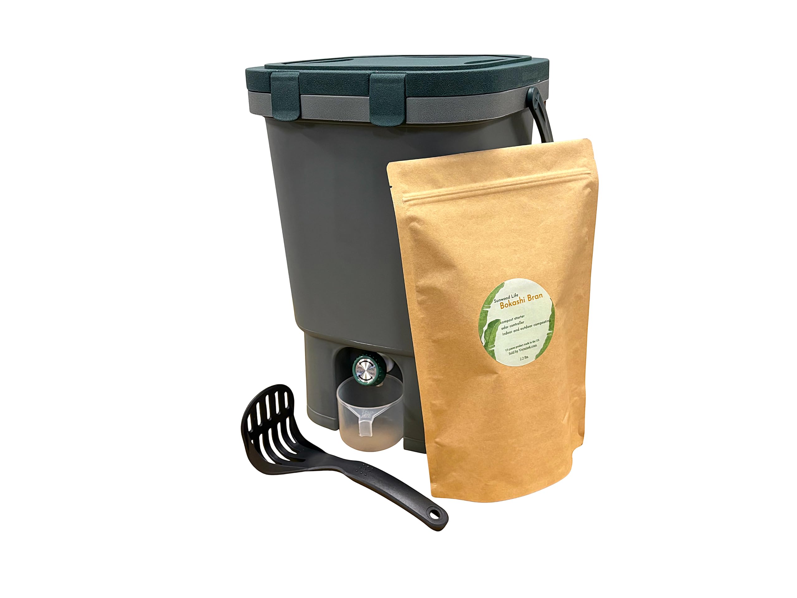 Easy Snap Lid Bokashi Compost Kit- 2.2 LBS Premium Bokashi Bran Included, Start to Turn Your Kitchen Waste into Organic Nutrients for Your Gardening